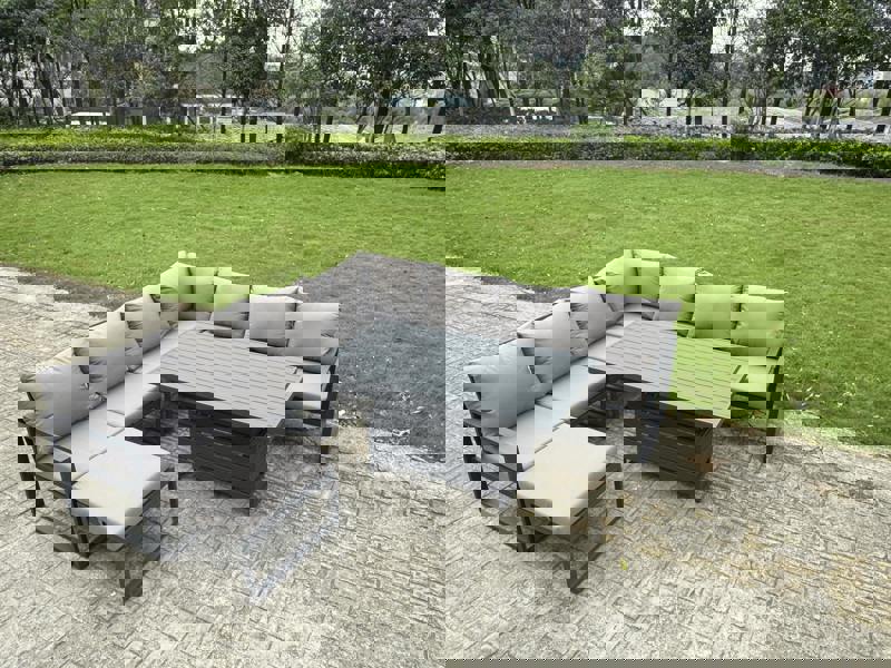 Fimous 8 Seater Aluminium Outdoor Garden Furniture Set with Rising Dining Table - Dark Grey