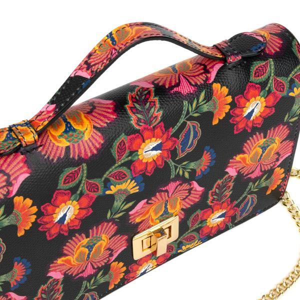 Embassy London Envy - Red Flowers - Women's leather flap clutch bag with strap