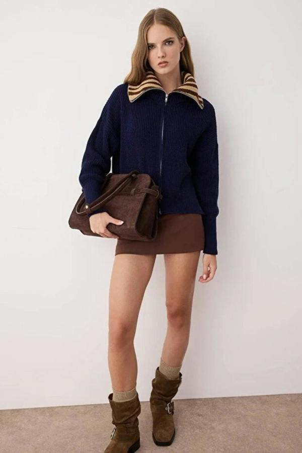 Hoxton Gal Oversized Draped Collar Zip-Up Knit Cardigan