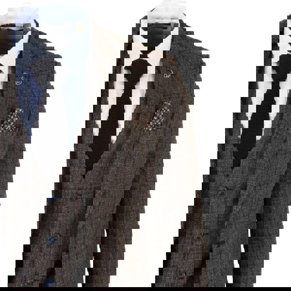 TruClothing IM11 - Men's Dark Brown 3 Piece Plaid Check Suit