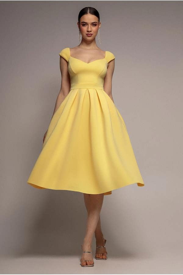 Scuba Foam Skater Midi Dress - Lemon DR4133