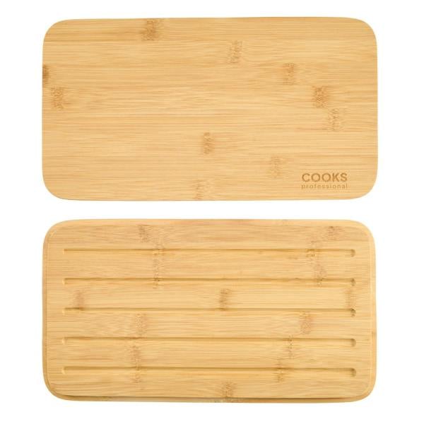 Cooks Professional Embossed Bread Bin, Linen Bag and Bamboo Board Set | White