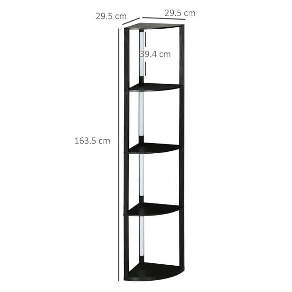 Black corner floor lamp, tall with three tier shelves; 163.5 cm height shown