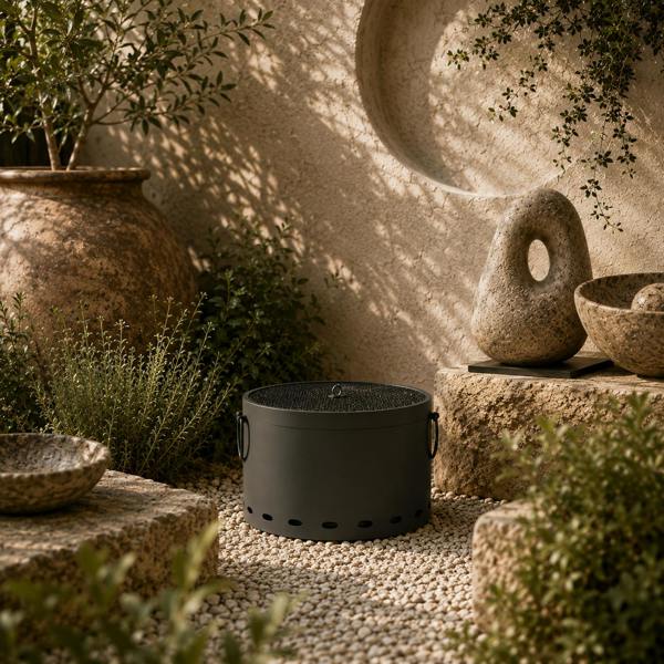 Wyld Haus Lasatta Small Steel Dark Grey Smokeless Portable Fire Pit with Spark Screen And Poker