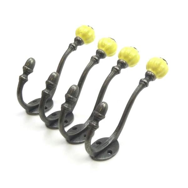 Ceramic Tipped Shabby Chic Cast Iron Coat Hook 150mm - Pack of 4 Hooks