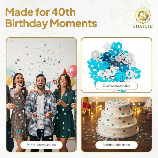 40th Birthday Blue & Silver Metallic Confetti Table Decoration Pack, Foil Finish image 6