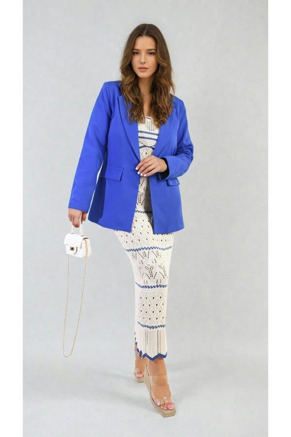 Jemma Open Front Oversized Casual Blazer - Royal