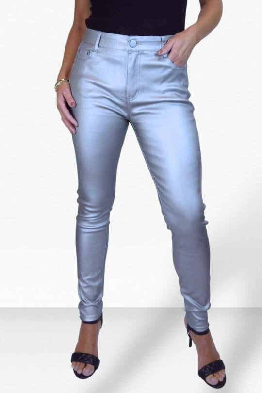 Paulo Due Womens Skinny Coated Leather Look Jeans - Silver