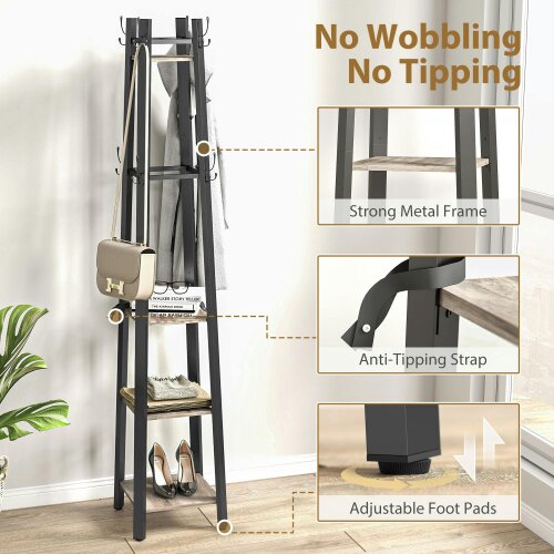 Wyld Haus Savapa Metal And Wood Grey And Black 4 Tier Industrial Coat Stand With Shelves