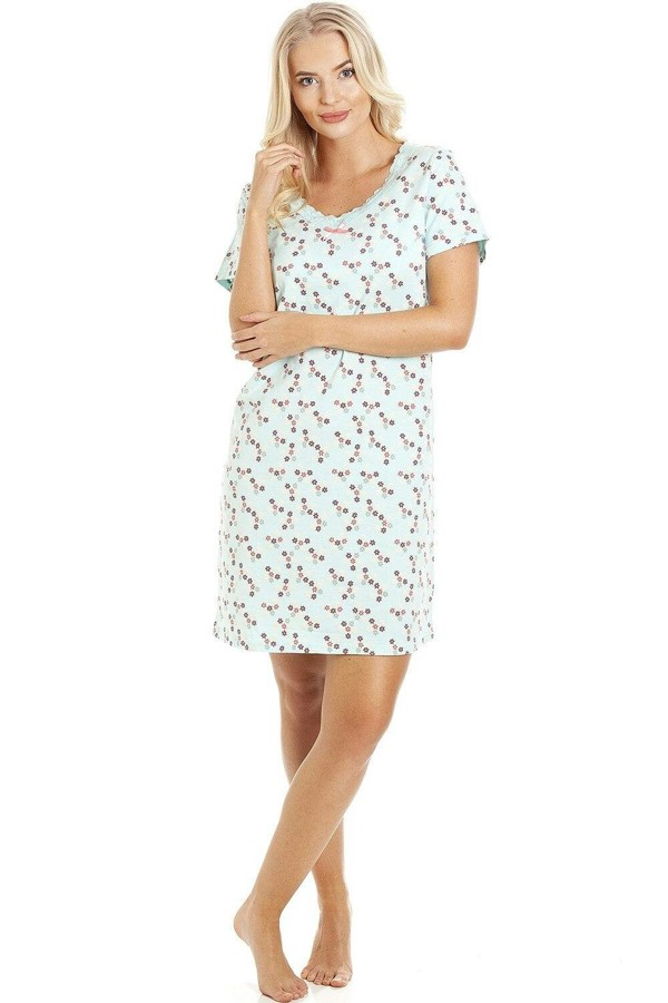 Camille Classic Rose Print Cotton Nightdress - Mint Green