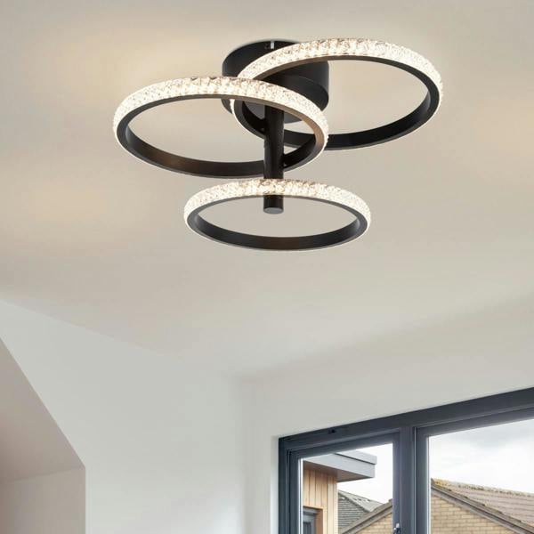 COSYLYTE Cowan 3 Ring Integrated LED Beaded Ceiling Light - Matt Black