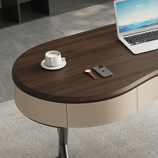 Chika Modern Office Desk For Home, Curved Office Desk, Wood in a lifestyle setting with desk and office chair set