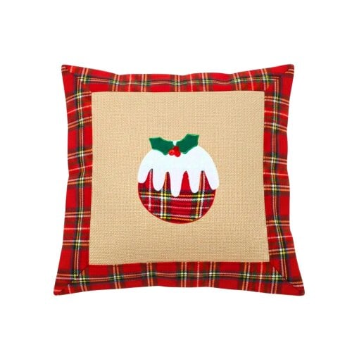 Shatchi 40x40cm 40x40cm Christmas Pudding Cushion Cover in Brown Hessian and Non-Woven Fabric