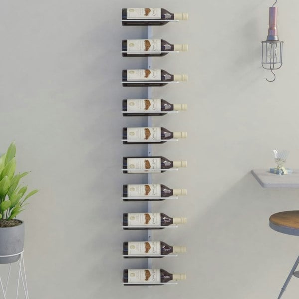 Berkfield Wall-mounted Wine Rack for 10 Bottles White Metal