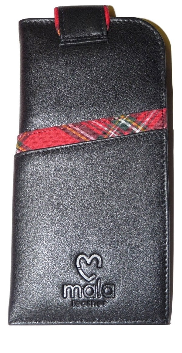 Mala Leather Braemar Soft Leather Glasses Case with Stag Tartan Accent