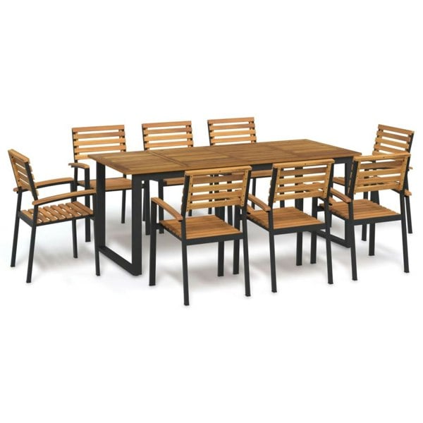 Berkfield 9 Piece Garden Dining Set Solid Wood Acacia and Metal