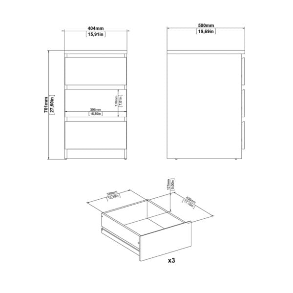 Wyld Haus Budapest White Wooden Bedside Table 3 Drawers