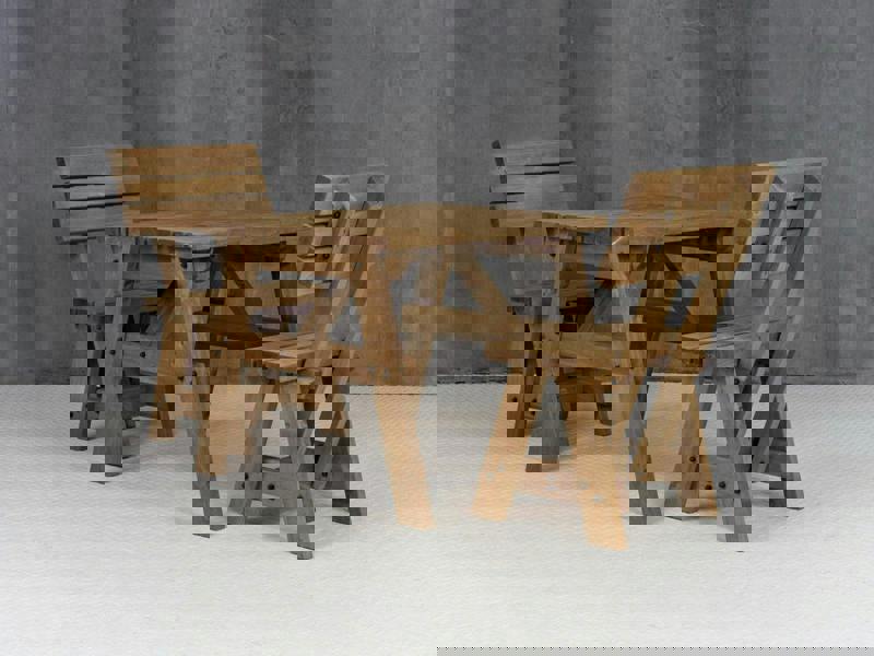 Victoria Space-Saving Picnic Table and Benches Set with Backrest – Rustic Finish Wooden Outdoor Dining Set for Gardens and Patios
