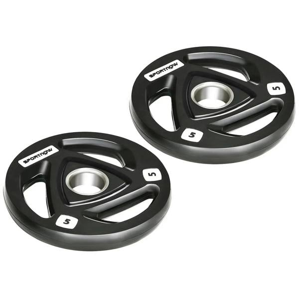 Bobobiy SPORTNOW Two 5kg Olympic Weight Plates, Tri-Grip Rubber-Coated Barbell Weights, with 5cm Holes, for Home, Gym, Office