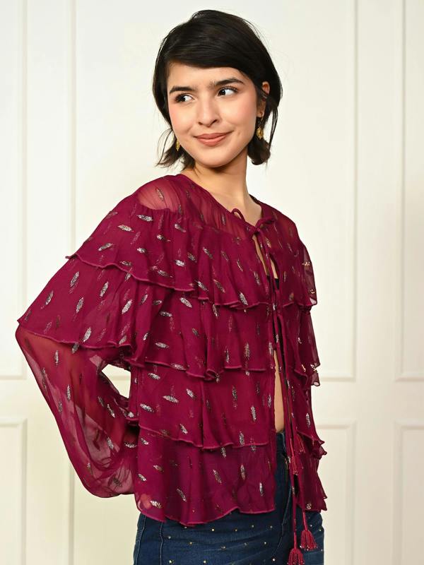 Rose & Nancy Talia Fuscia Pink Sparkle  Frill Jacket