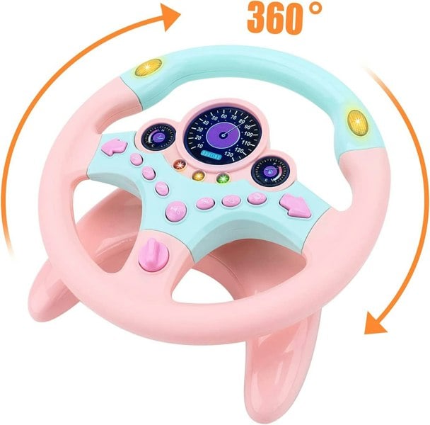 deAO Toys pink Steering Wheel for Car Backseat Pretend Driving
