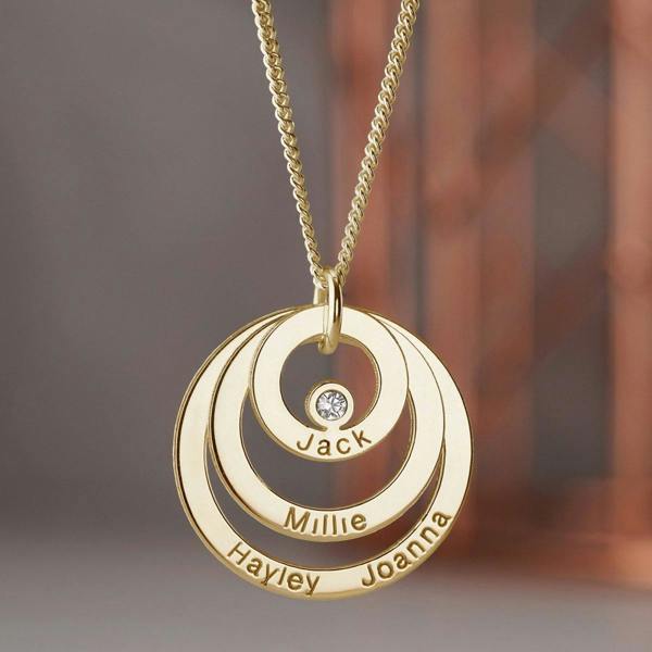 Christopher James of London 9ct Yellow Gold Plated Triple Disc Personalised Family Circle Necklace With Diamond or Crystal