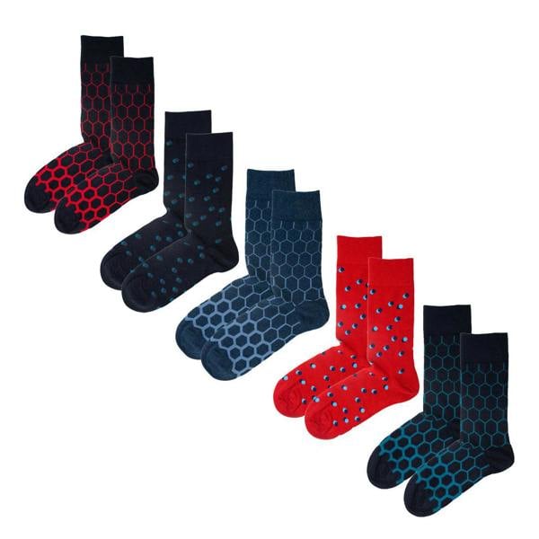 Jemsox 5-Pack Multi Hexagon Organic Cotton Mens Socks