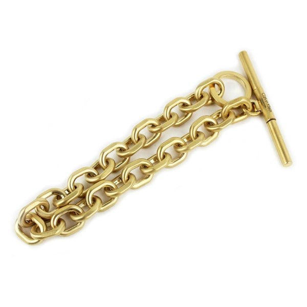 Calvin Klein luxurious warm gold tone brushed metal chunky chain t-bar anklet