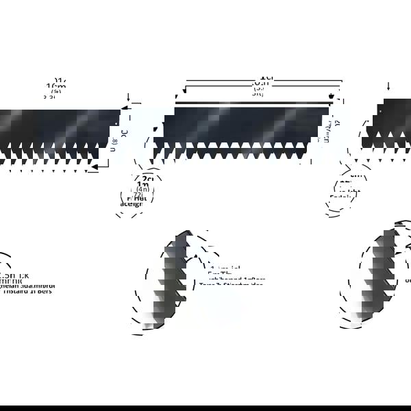 Measurement chart of the grey metal border strip with dimensions and thickness details.