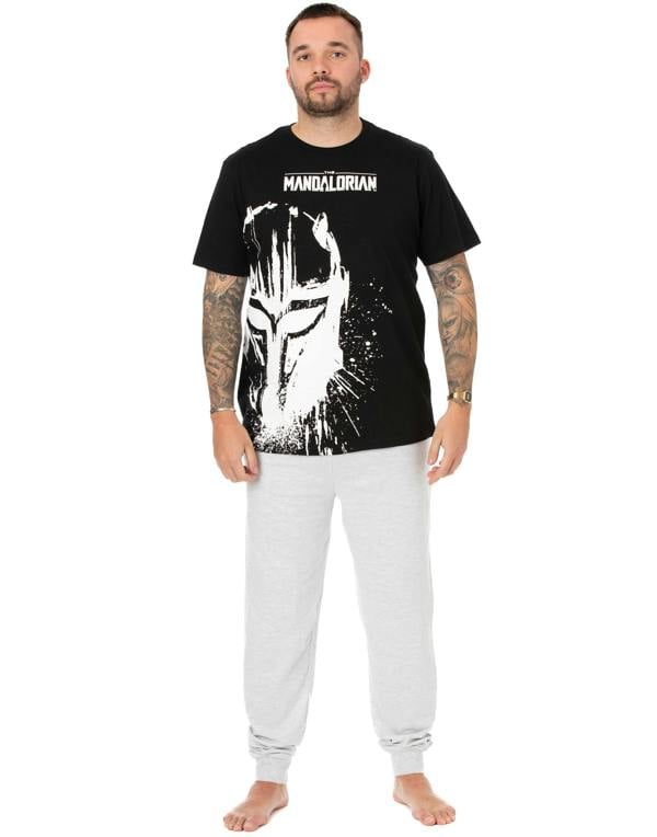 Star Wars Mens Black Din Djarin Short Sleeve Long Leg Pyjama Set