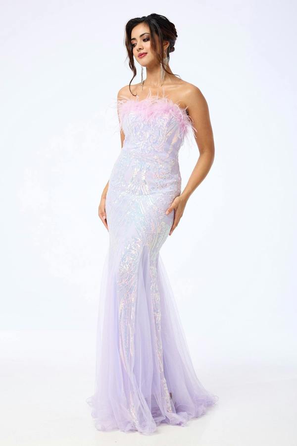 LuvForever Zinya - Lavender Bandeau Sequin Maxi Dress