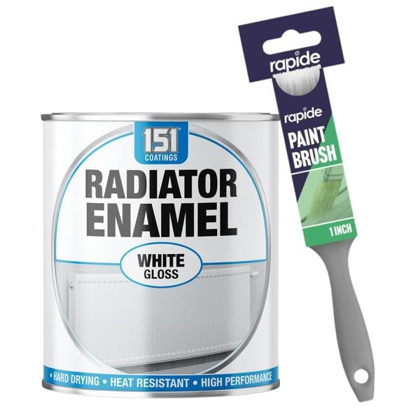 151 Radiator Enamel White Gloss Paint 300ml With 1" Paint Brush