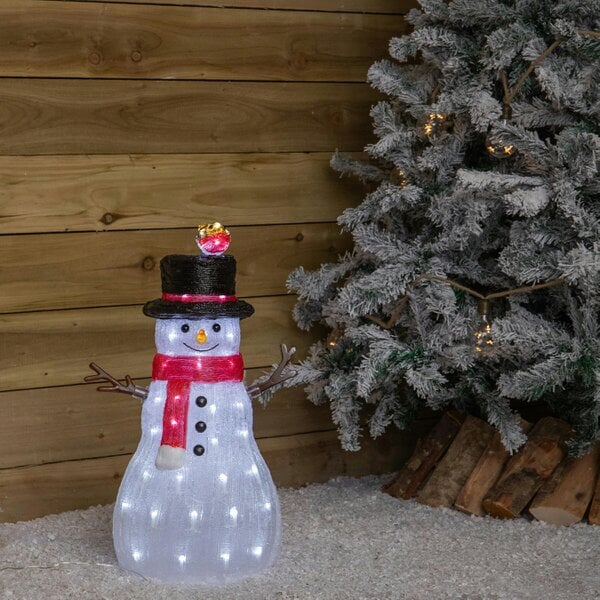 Samuel Alexander 62cm Light Up Acrylic Christmas Snowman with Robin LED Decoration