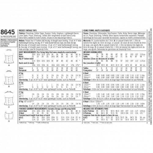 Simplicity Sewing Pattern 8645, Tops, Vintage Style for Women, D5 (4-6-8-10-12) - Intermediate