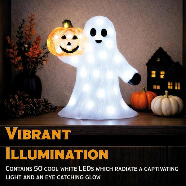 Fxlab 50L White LED Pumpkin & Ghost Halloween Outdoor Decoration with 5m Cable, Timer & IP20 Transformer, 28x12.5x29.5cm