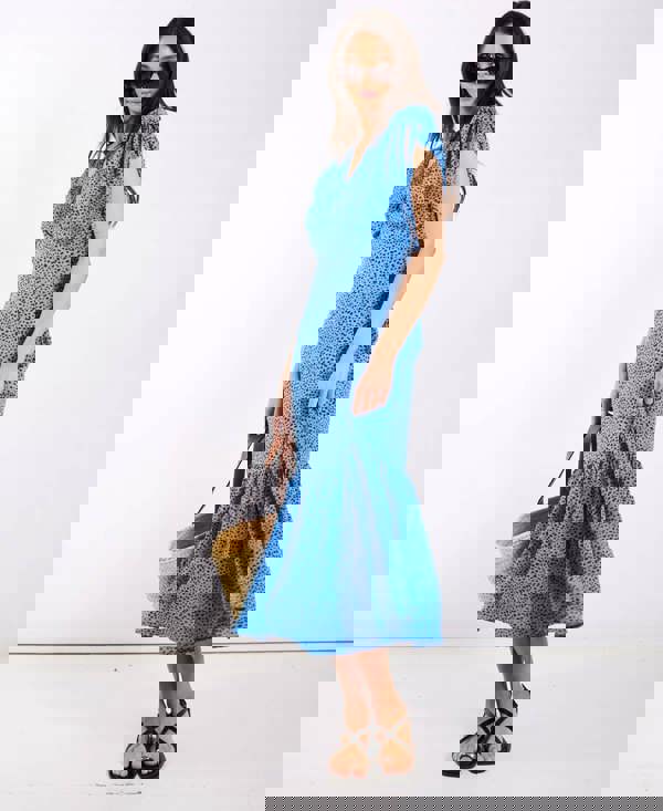 Blue Leopard Ruched Midi Dress