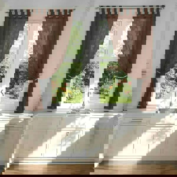 Luxury Living Voile Tab Top Curtain Pair with Crystal Tie Backs Sheer Window Panels