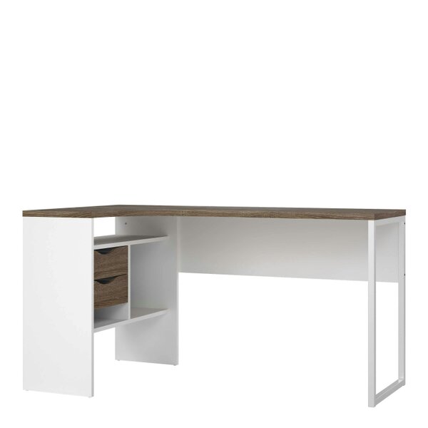 Wyld Haus Billabong White and Truffle Oak Corner Office Desk 2 Drawers