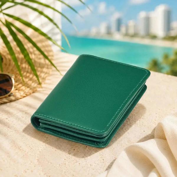 Miami real leather card holder with RFID protection in green
