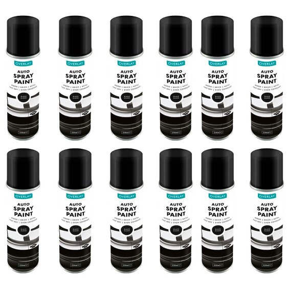 Overlay 12X Overlay Gloss Black Auto Professional Spray Paint 250ml