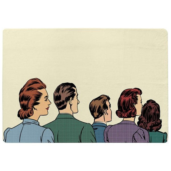 Benjamin Tate Design A crowd of spectators stand back retro style pop art (Rug)
