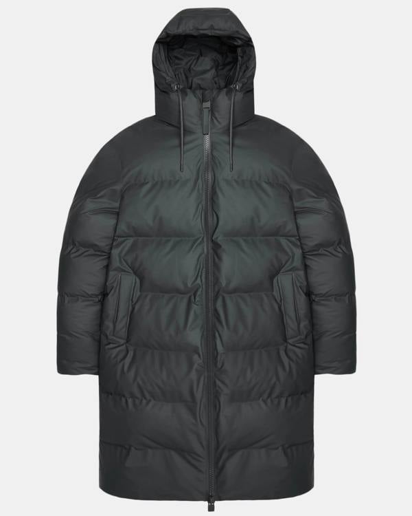 Rains Alta Long Unisex Puffer Jacket - 153 Dark Grey | CHO | Designer Unisex Padded Jackets