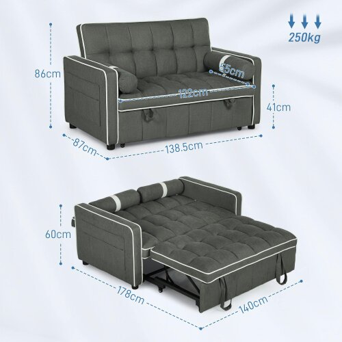 Wyld Haus Tapa Linen Effect Dark Grey Upholstered 2 Seater Sofa Bed White Trim
