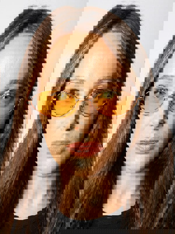 SVNX Metal Oval Frame Sunglasses with Orange Lenses