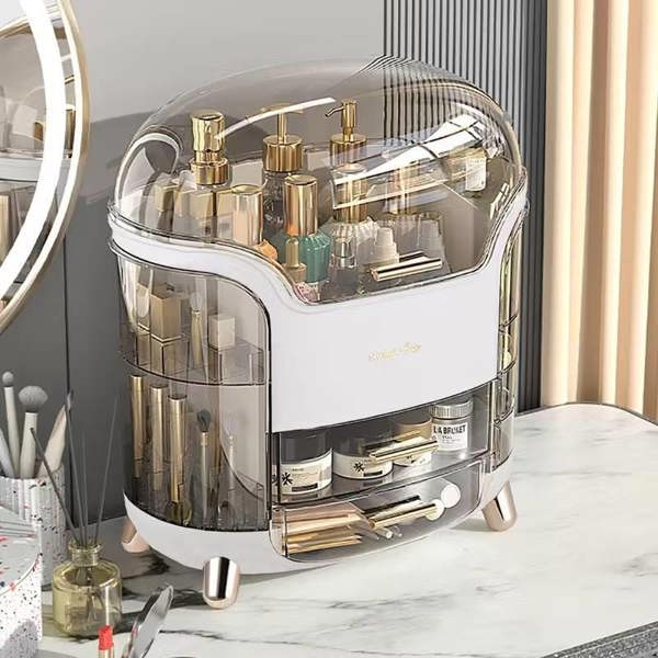 Dyzi Elegant Clear Dustproof Makeup Organizer 2 Drawers & Handle
