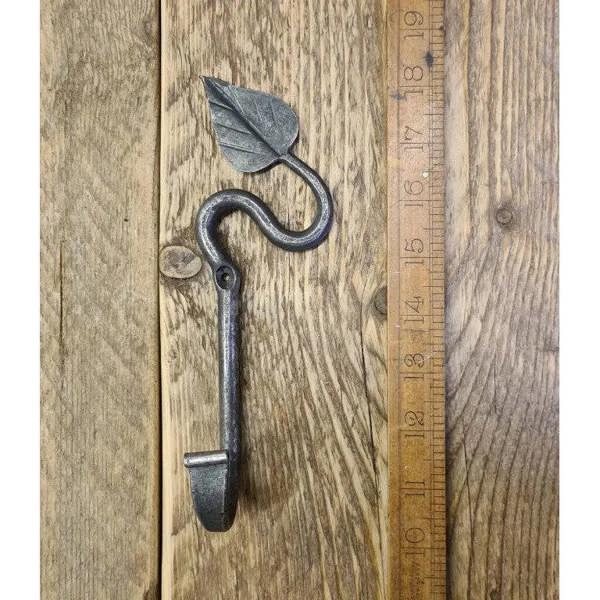 Hand Forged Antique Iron Right Hand Gothic Leaf Hook - 190mm