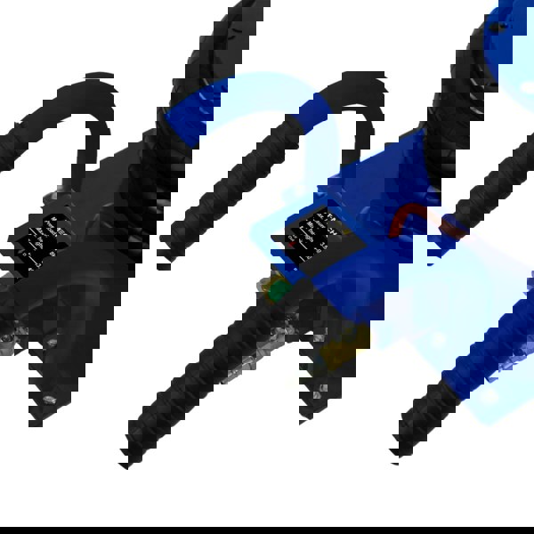 Blue air bag jack with textured black rubber carrying handles and a sturdy base, designed for lifting up to 3.5 tons