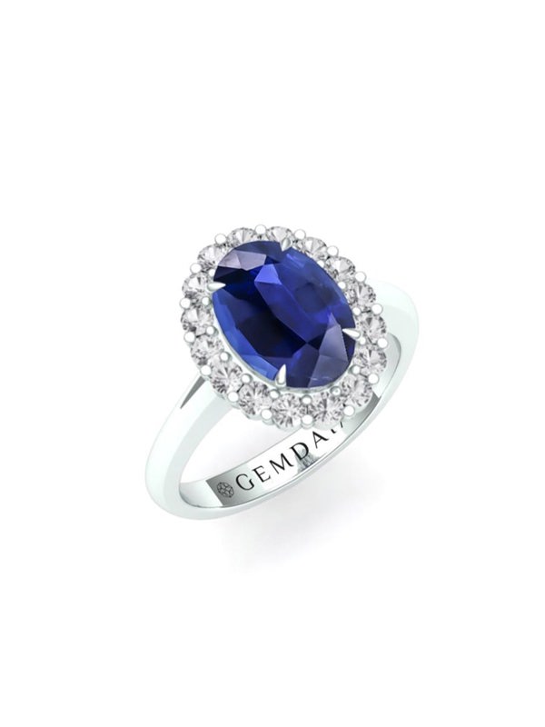 Gemdaia Royal Blue Sapphire & Diamond Halo Ring