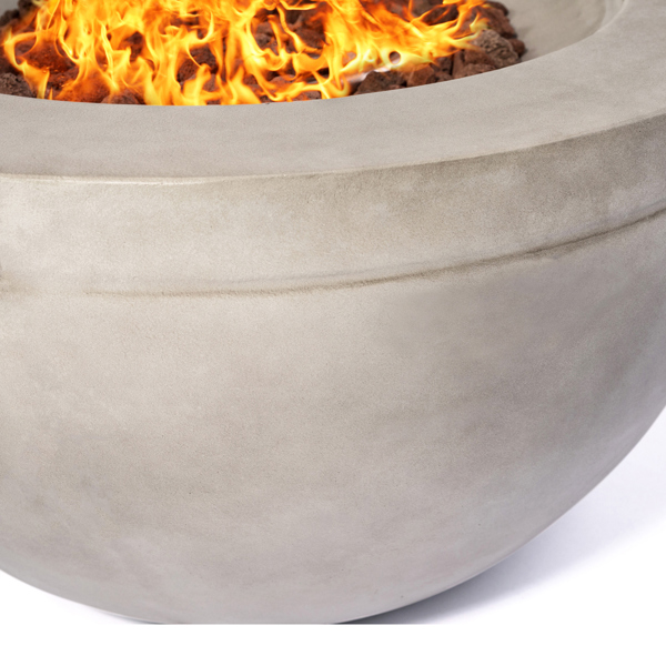 MDA Designs TABITI Light Grey Gas Fire Pit for Garden & Patio Luxurious Eco-Stone Finish Outdoor Heater