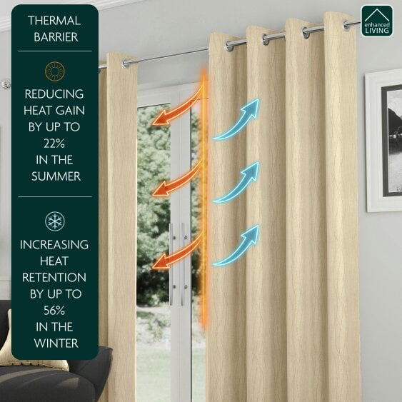 Enhanced Living Cream Thermal Energy Saving Eyelet Curtain With Wave Pattern - Ideal For Living Room & Bedroom